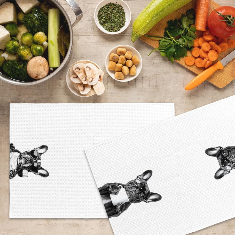 Mcehtle Funny French Bulldog Kitchen Towels Set of 2, Coffee Station Wine Bar Decor, Black and White Dog Owner Gift Hand Towel, Dog Lover Dining Room Kitchen Decorative Tea Towels 16x24 Inch - Image 5